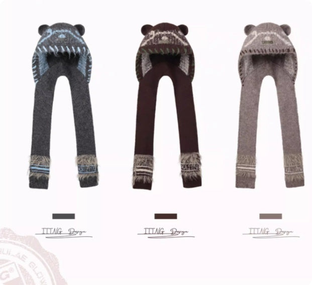 Cute Bear Ear-covering Knitted Hat For Women