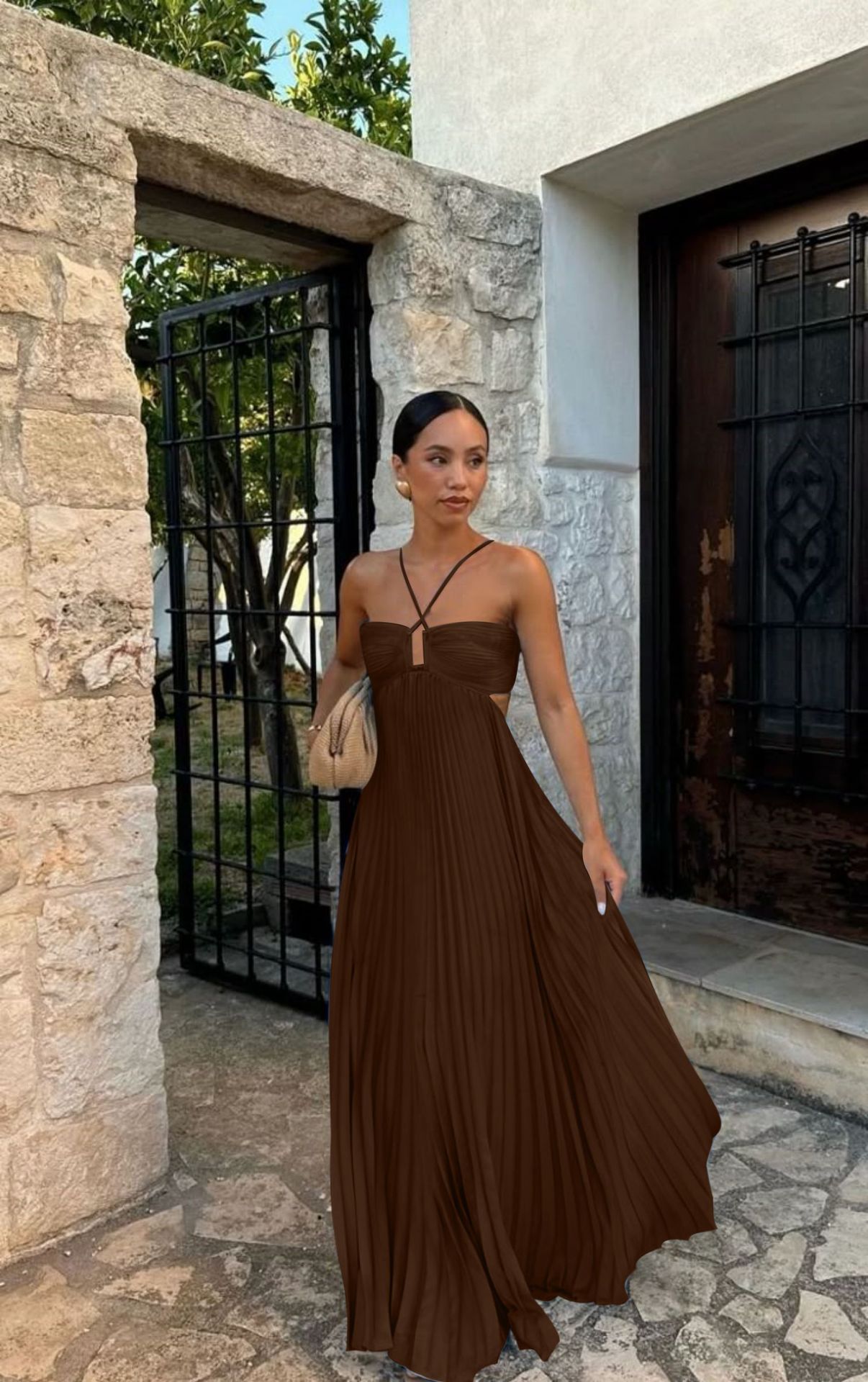 Pleated Halter Sling Dress | High Waist Club Party Dress Women
