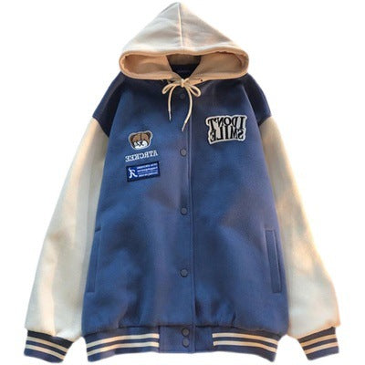 Hong Kong Style Retro Bear Hooded Jacket Loose And Chic