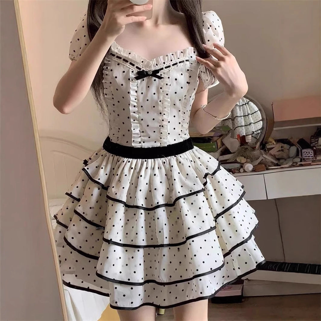 Sweet Cute Style Short Sleeve Polka Dot Dress
