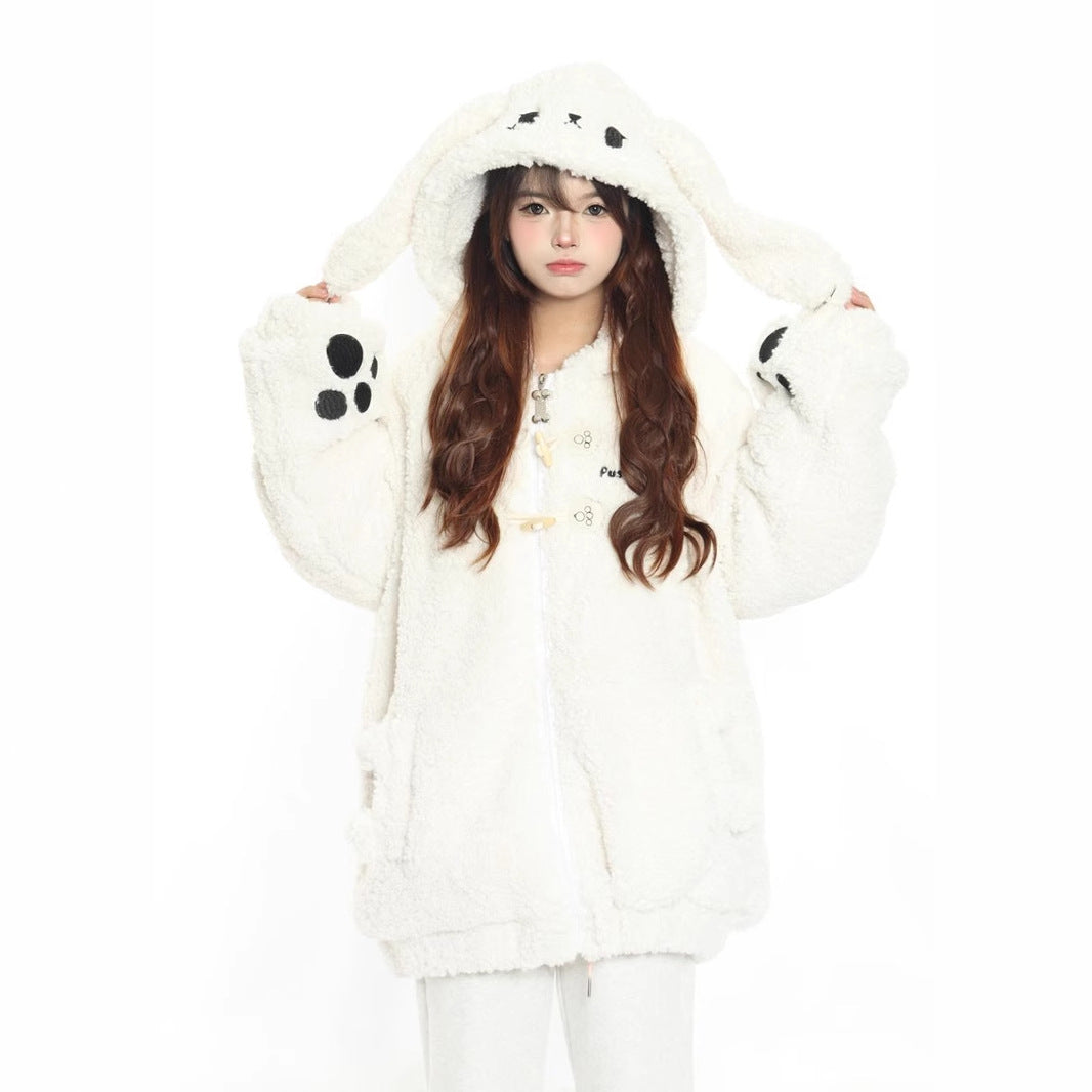 Cute Rabbit Hand Claw Big Ears Lamb Wool Coat