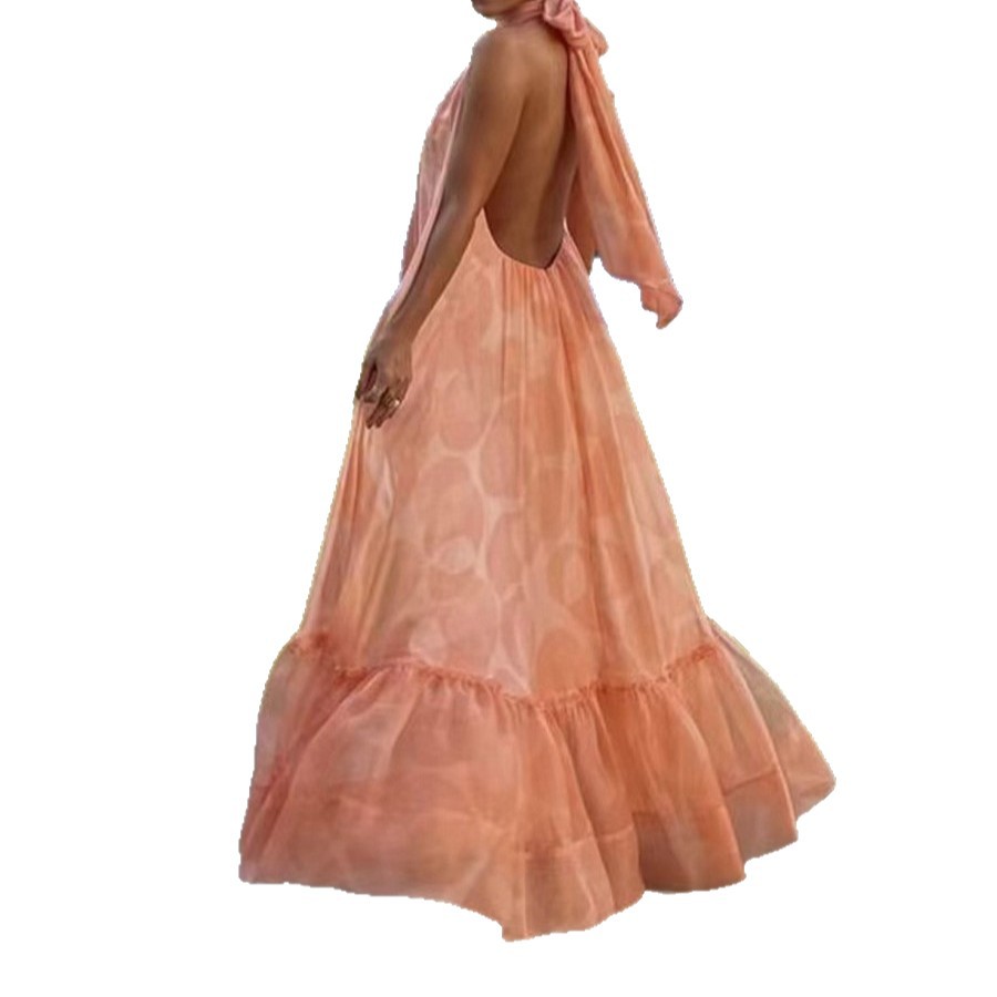 Back Beach Chiffon Vacation Print Dress