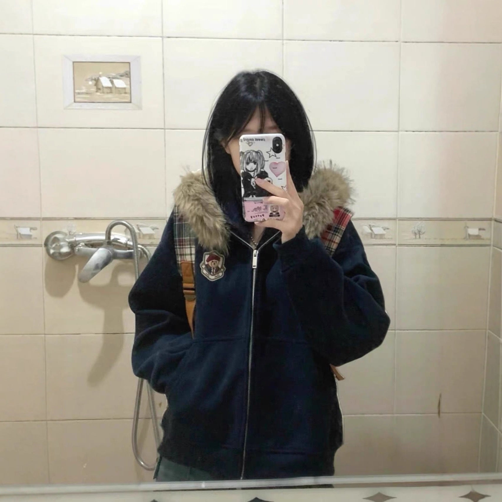 Korean Style Cute Bear Ears Fur Collar Hoodie Coat