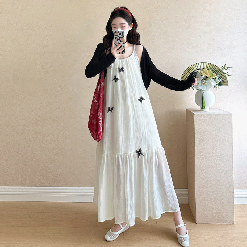 Fashionable Sweet 3D Butterfly Suspender Dress Sun-Protective Shirt Set