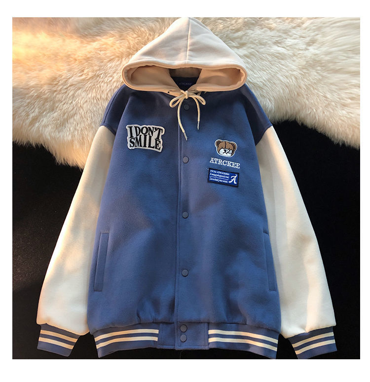 Hong Kong Style Retro Bear Hooded Jacket Loose And Chic
