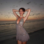 Halter Sequin Vacation Style Backless Waist Trimming Dress