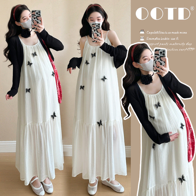 Fashionable Sweet 3D Butterfly Suspender Dress Sun-Protective Shirt Set