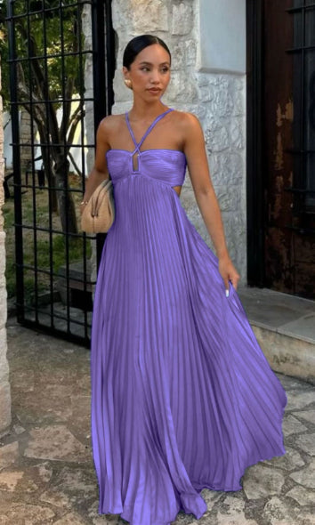 Pleated Halter Sling Dress | High Waist Club Party Dress Women