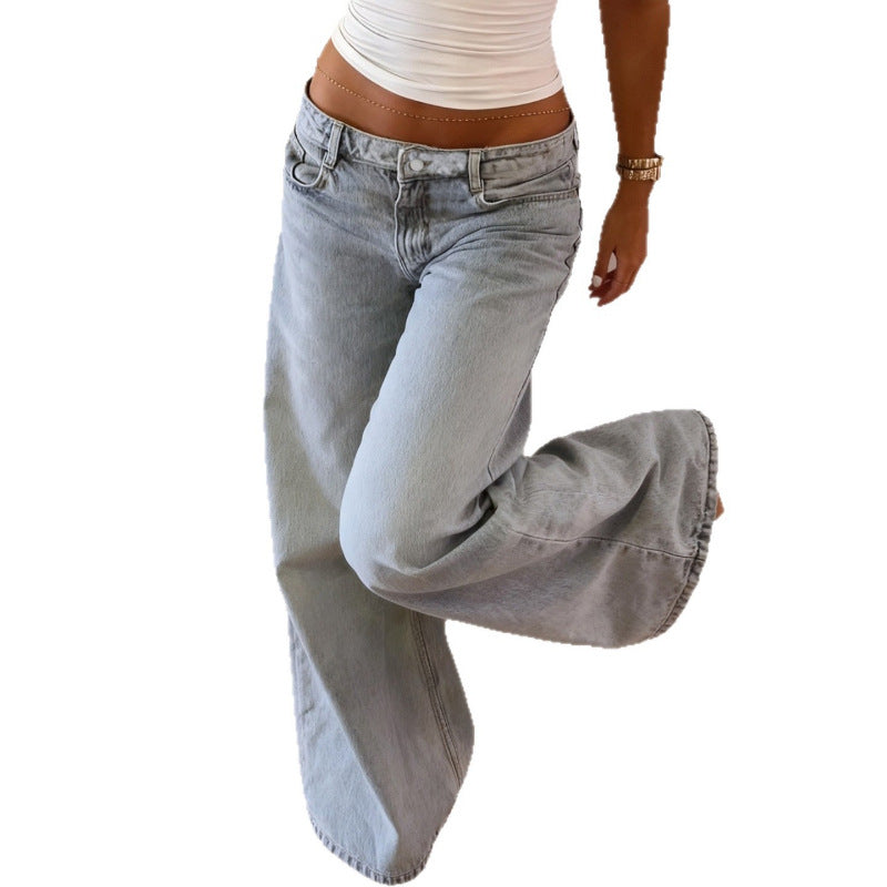 Minimalist Basic Washed DistressedLoose-fitting Straight-leg Pants