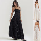 Lace Strapless Elegant Evening Dress | High Waist A-Line Gown Women