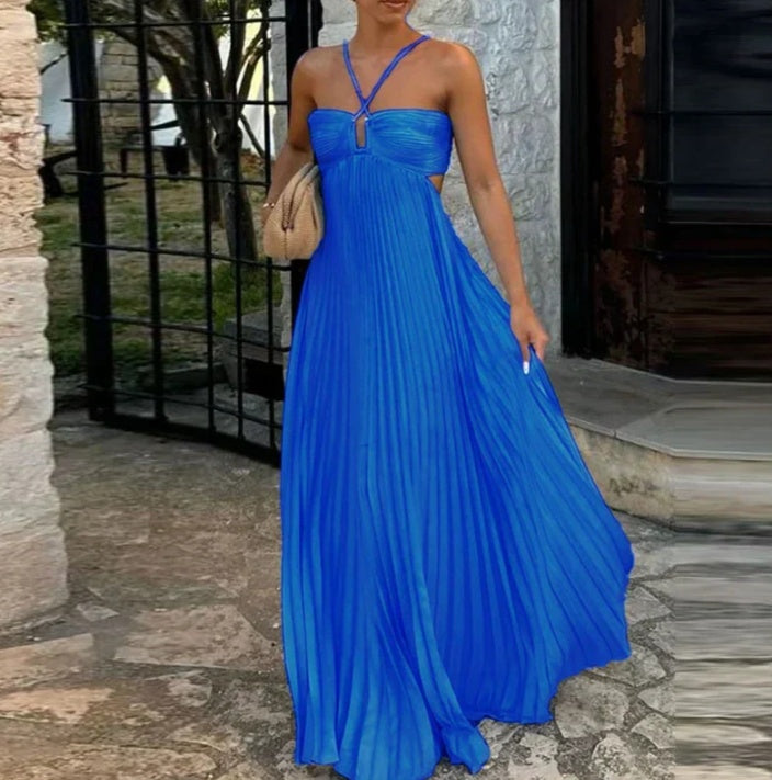 Pleated Halter Sling Dress | High Waist Club Party Dress Women
