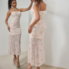 Sweet Printed Pleated Suspender Dress Vacation Style