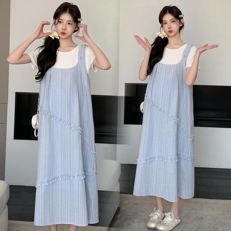 Sweet Korean-style Loose-fitting Figure-flattering Top And Vest Skirt Two-piece Set