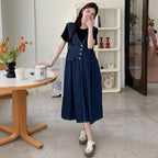 Plus-size Thin Denim Vest Skirt Base T-shirt Two-piece Set