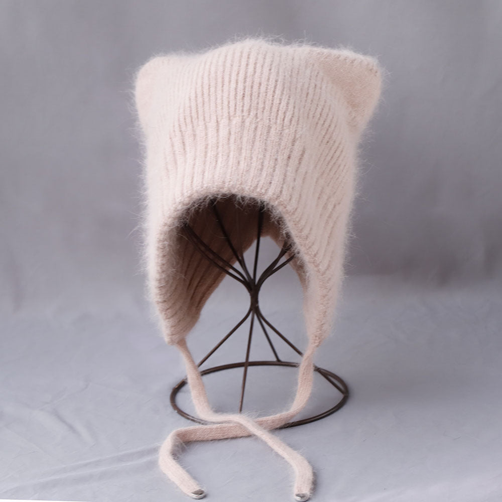 Winter High-quality Warm And Cute Cat Ear Rabbit Fur Knitted Hat