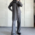 Warm Casual Neck Warmer Top And Pants Sweater Set
