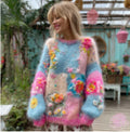 Womens Retro Printed American Streetwear Loose Knit-Resistant Cardigan Coat