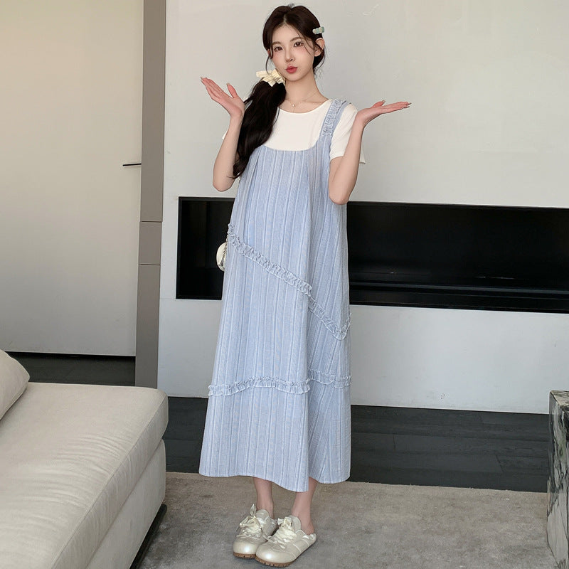 Sweet Korean-style Loose-fitting Figure-flattering Top And Vest Skirt Two-piece Set