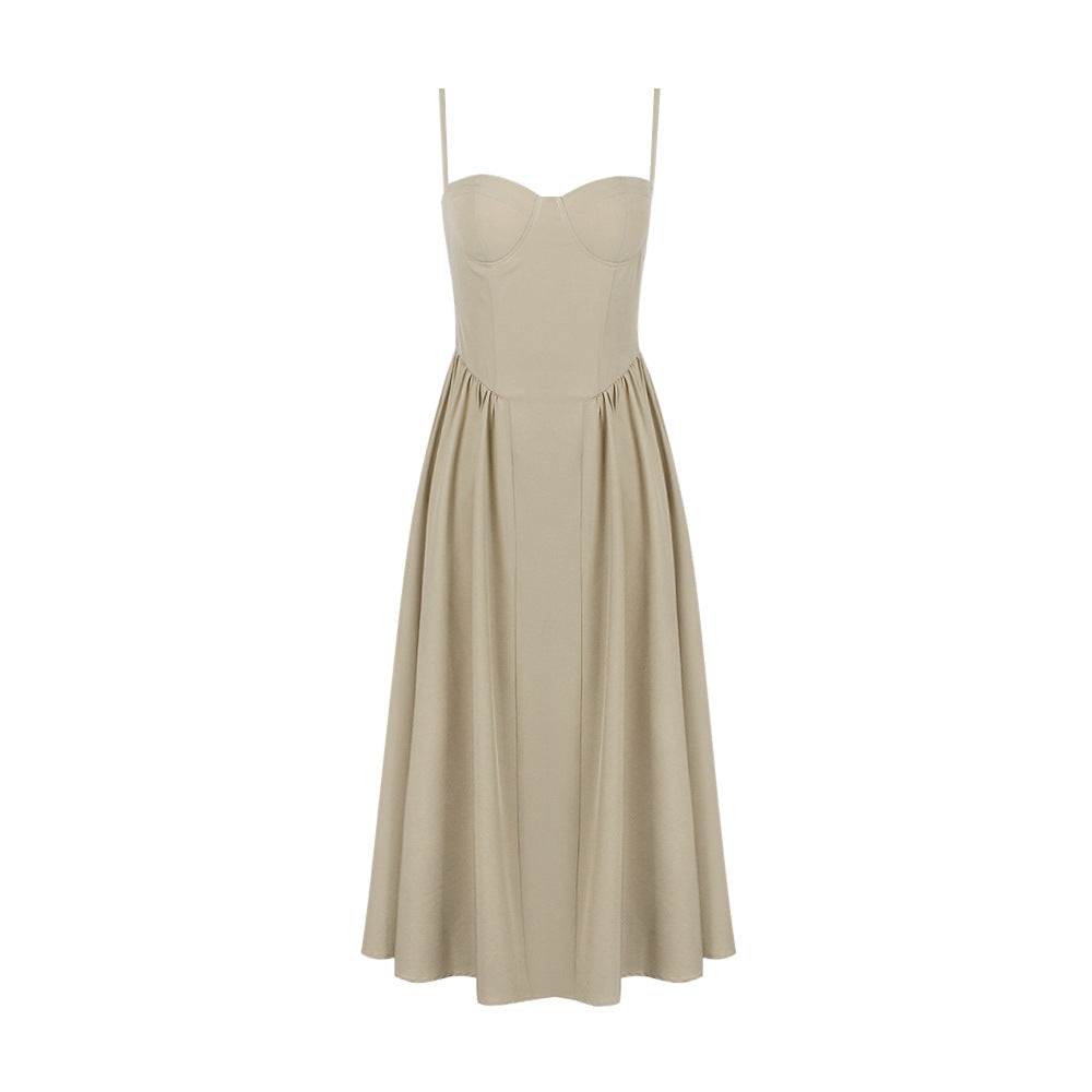 Spicy Sexy V-Neck Slip Dress With Waist-Cinching Design, Slimming Backless Style For Women