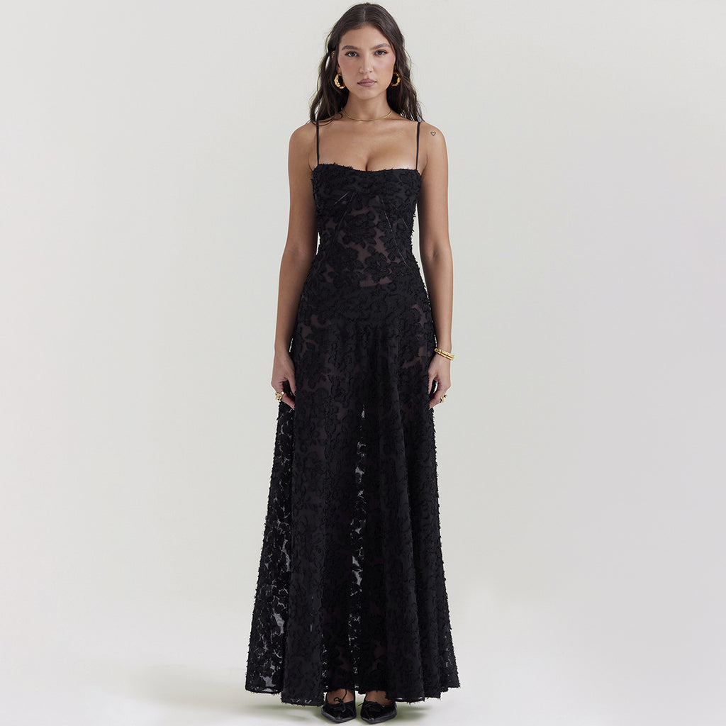Lace Strapless Elegant Evening Dress | High Waist A-Line Gown Women