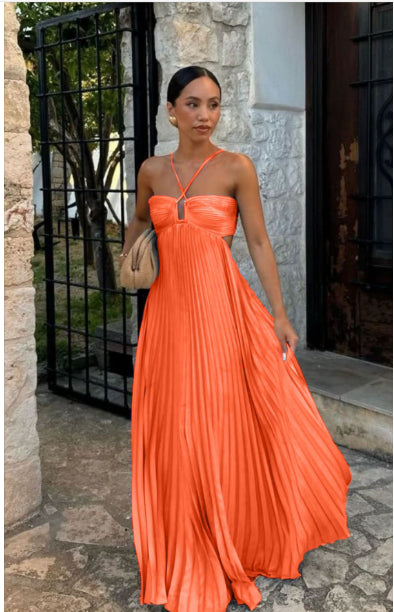 Pleated Halter Sling Dress | High Waist Club Party Dress Women