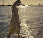 Cotton Printed Vacation Style Lace-up Ruffle Sleeveless Dress