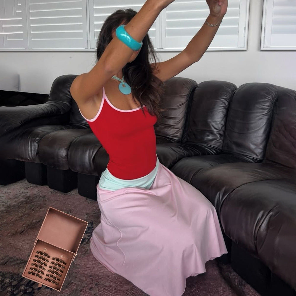 Strapless Low-cut Color-block Dress For Women