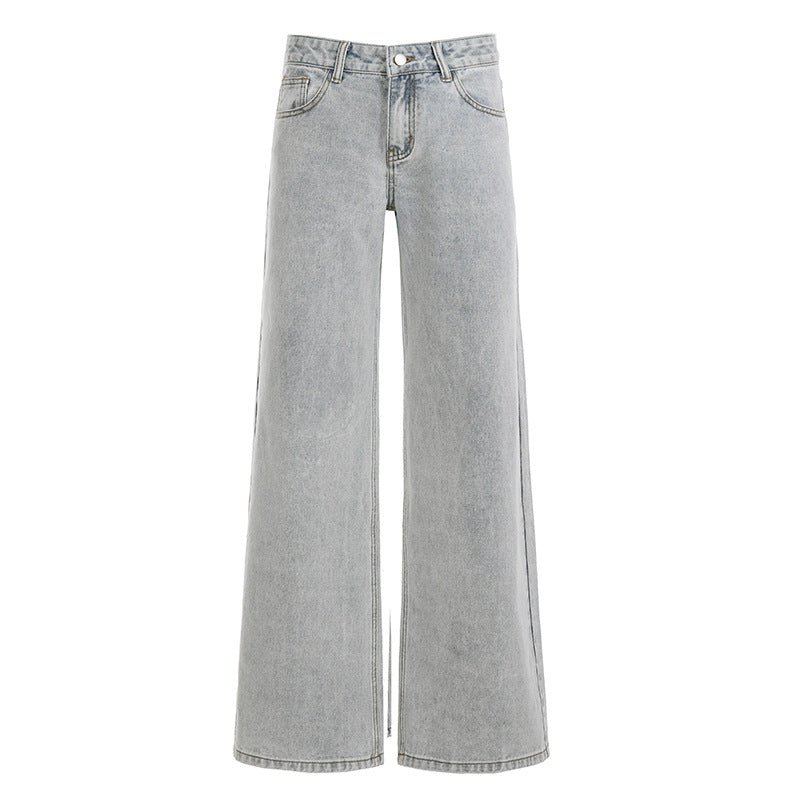 Minimalist Basic Washed DistressedLoose-fitting Straight-leg Pants