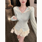Gentle-style Lace Doll-collar Knit Sweater