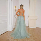 Lace-Up Dance Evening Dress | Princess Sleeve Long Formal Gown Women