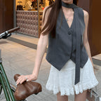 Slimming V-neckline Black All-matching Sleeveless Top
