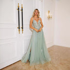 Lace-Up Dance Evening Dress | Princess Sleeve Long Formal Gown Women