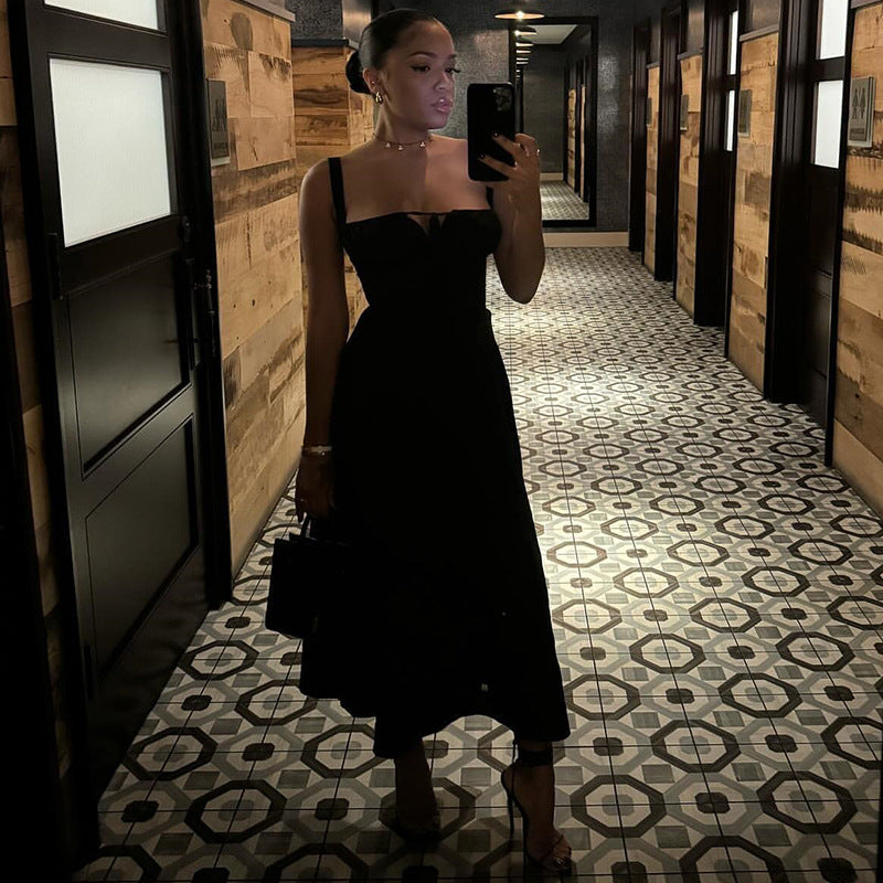 Womens Solid-Colored Bustier Slit Lace-Up Casual Dress