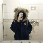 Korean Style Cute Bear Ears Fur Collar Hoodie Coat