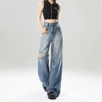 Retro Ripped Wide-Leg Denim Jeans For Women Autumn Style