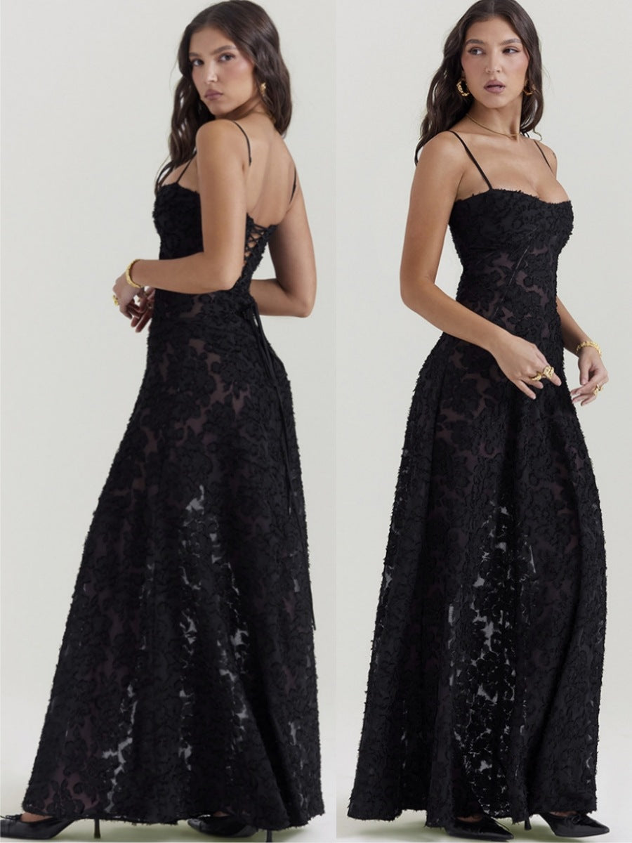 Lace Strapless Elegant Evening Dress | High Waist A-Line Gown Women