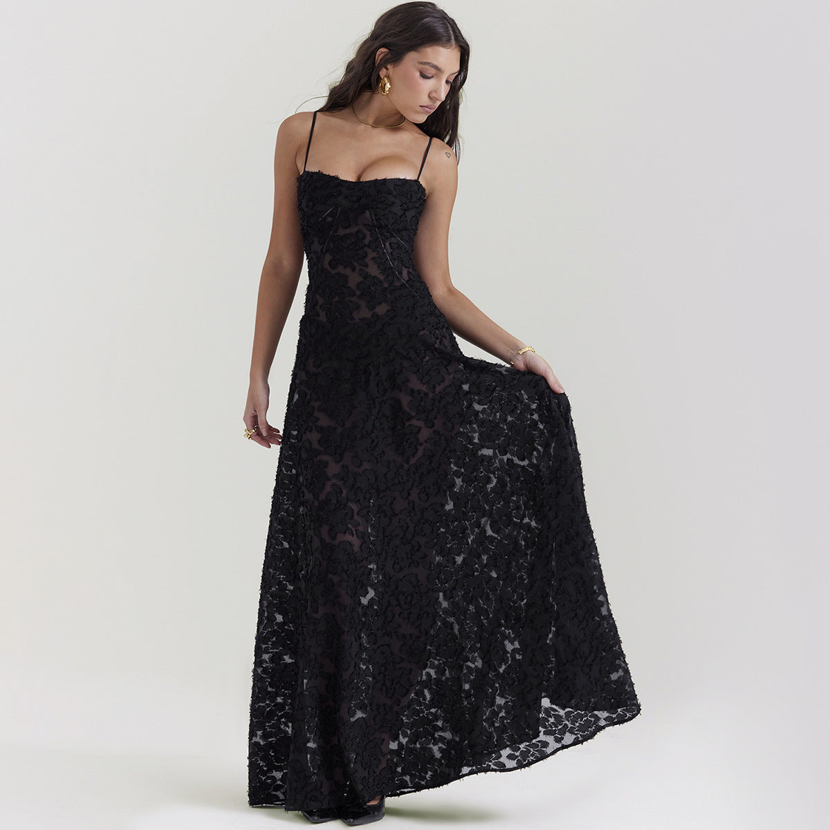 Lace Strapless Elegant Evening Dress | High Waist A-Line Gown Women