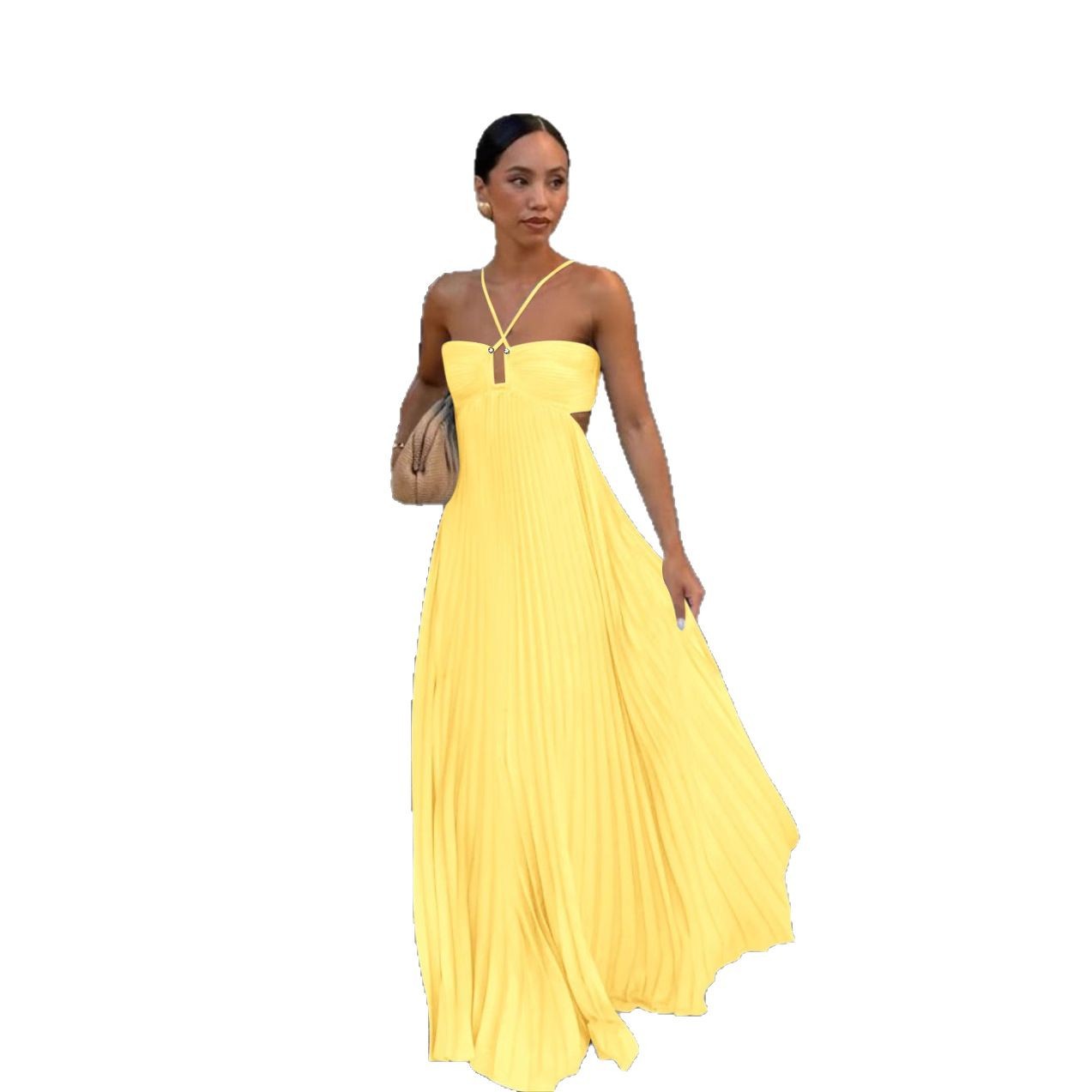 Pleated Halter Sling Dress | High Waist Club Party Dress Women