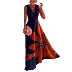 Printed V-neck Sleeveless Vacation Dress