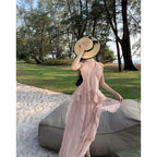 Summer Seaside Vacation Irregular  Halter Spaghetti Straps Backless Dress Women