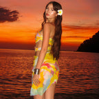 Summer Women's Printed Wear Beach Vacation Off-shoulder Tube Top Cinched Waist Hip Dress
