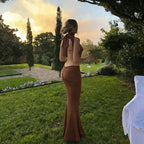 Halter Neck Backless Dress | Vacation Bodycon Evening Dress Women