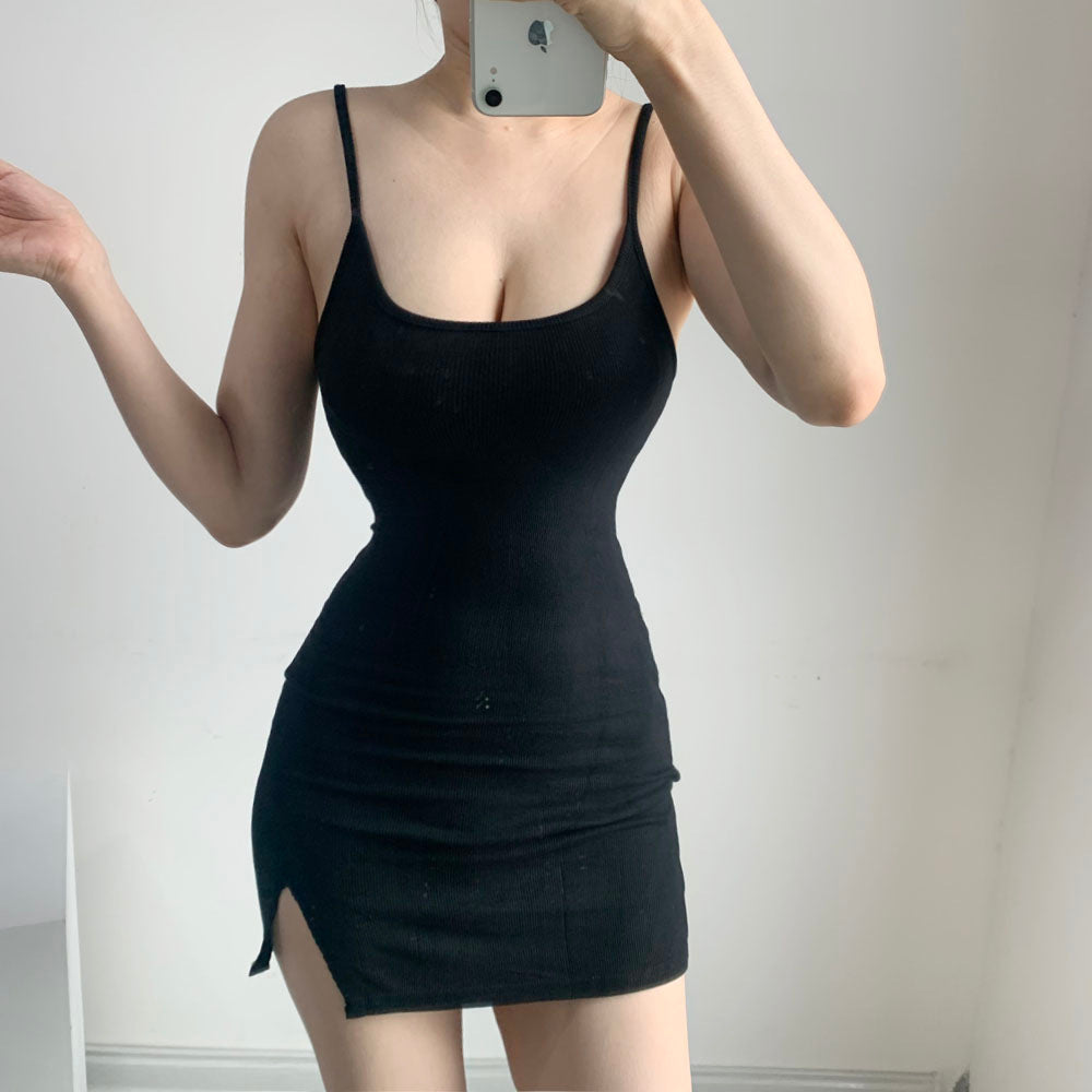 Women's Backless Waist-Cinching Slit Slip Dress