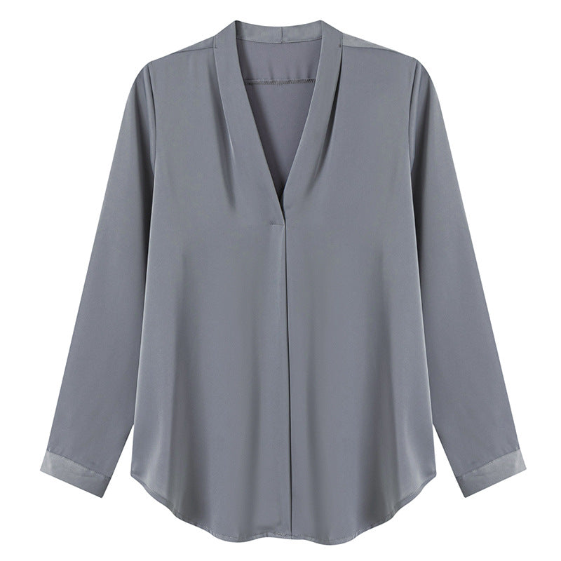 Autumn New Korean-style All-match V-neck Slimming Long-sleeve