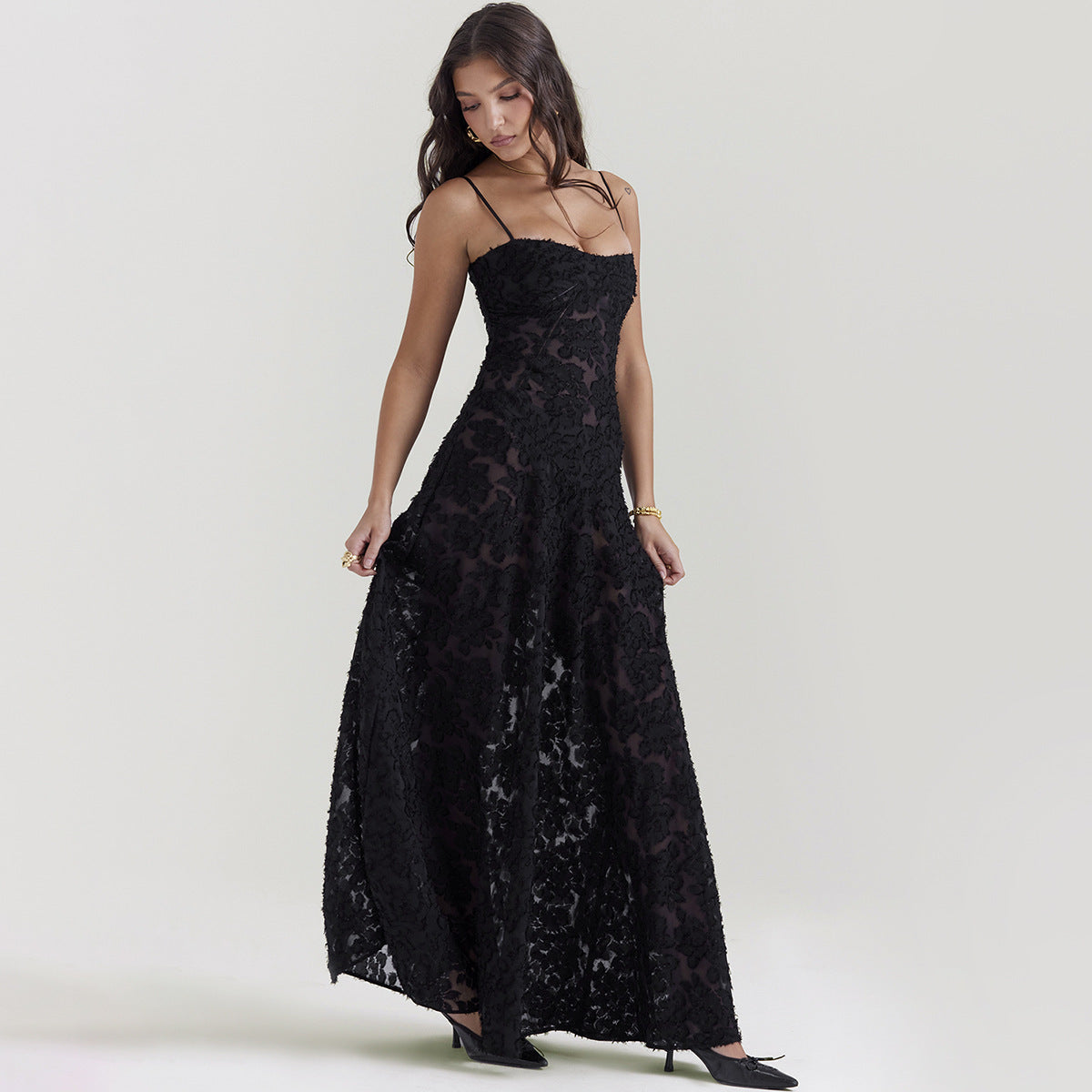 Lace Strapless Elegant Evening Dress | High Waist A-Line Gown Women