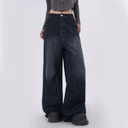 Light-blue Distressed Washed Denim Jeans With Spliced Pleats