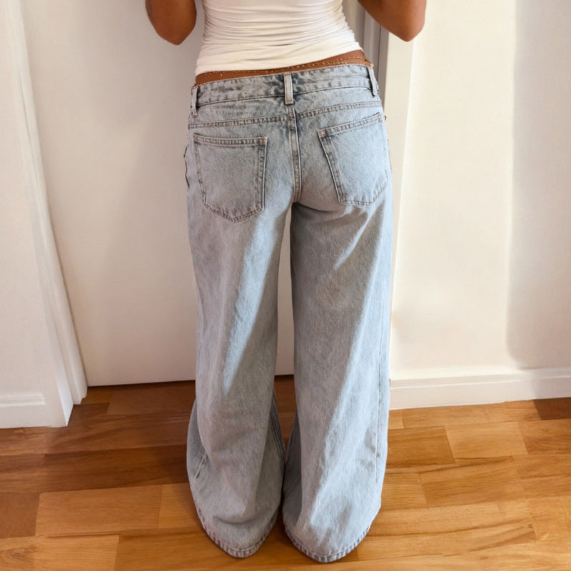 Minimalist Basic Washed DistressedLoose-fitting Straight-leg Pants