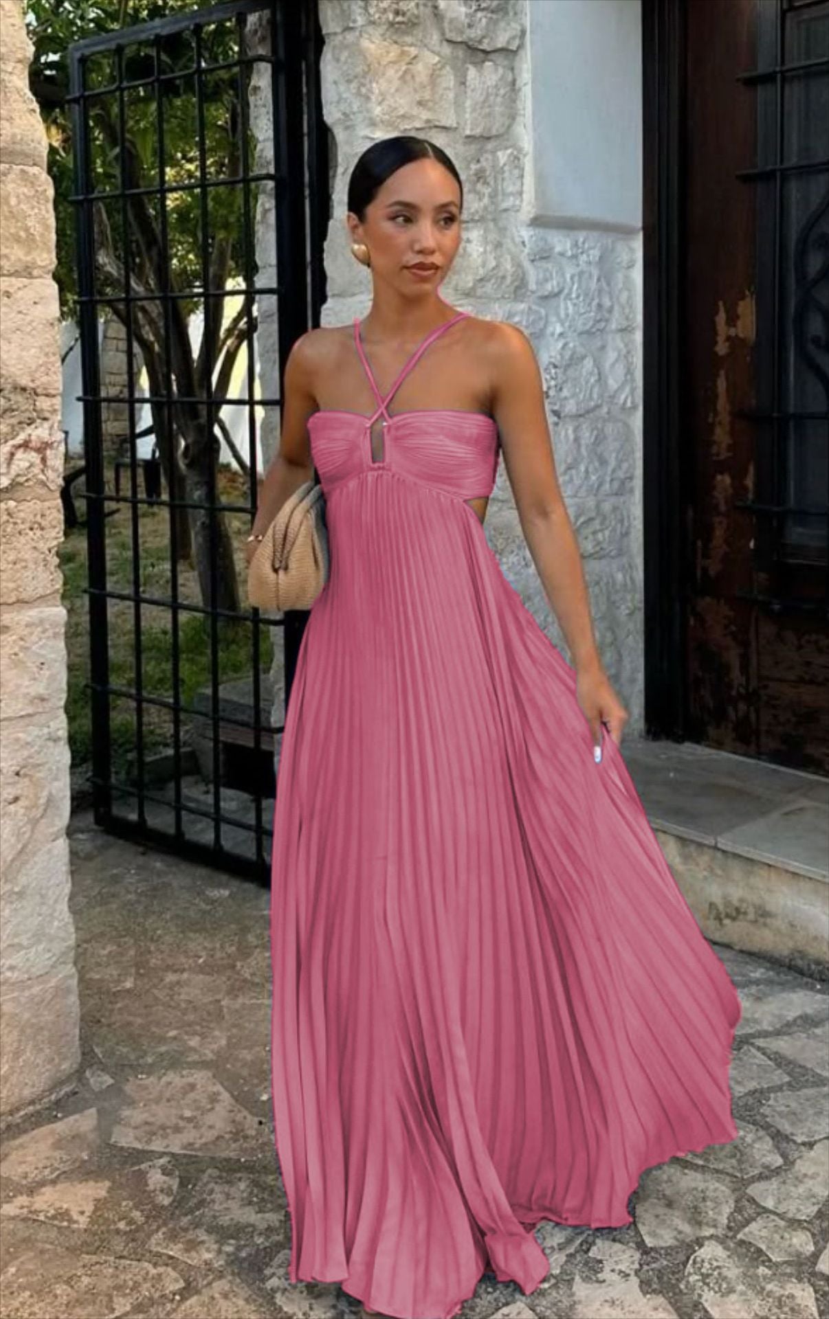 Pleated Halter Sling Dress | High Waist Club Party Dress Women